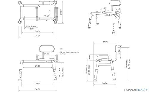Platinum Health Carousel Sliding Shower Chair Tub Transfer Bench with Swivel Seat, Premium Padded, Pivoting Arms, Adjustable Space Saving Design for Tubs, Inside Shower, for Handicap & Seniors, Blue