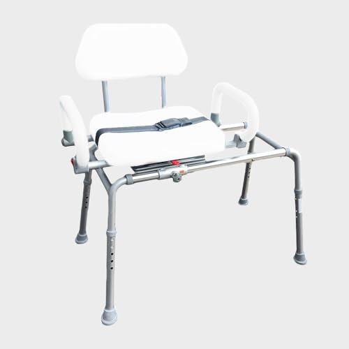 Platinum Health Carousel Sliding Shower Chair Tub Transfer Bench with Swivel Seat, Premium Padded, Pivoting Arms, Adjustable Space Saving Design for Tubs, Inside Shower, for Handicap & Seniors, Blue