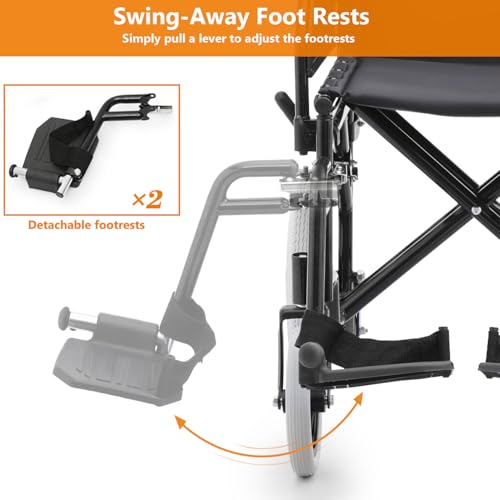 Wheelchair, Heavy Duty Folding Transport Wheelchair with Swing-Away Foot Rest and Removable Flip Back Armrests, 17" Wide Seat for Adults Seniors Easy Transfers, 300lbs, Red