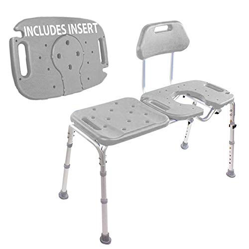 Platinum Health Bath Transfer Bench with Cutout Shower Seat, Deluxe All-Access Chair for Tub and Shower Transfers, Raised Toilet Seat for Seniors and Elderly, Adjustable Height, Includes Insert, Blue