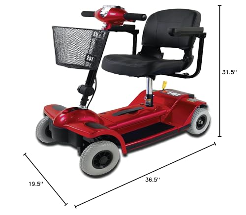 Zipr Traveler 4 Wheel Mobility Scooter - Upgraded Battery - Portable Folding Scooter - Adults, Seniors, Elderly - Charger and Metal Basket Included