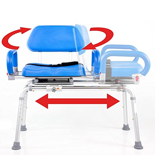 Platinum Health Carousel Sliding Shower Chair Tub Transfer Bench with Swivel Seat, Premium Padded, Pivoting Arms, Adjustable Space Saving Design for Tubs, Inside Shower, for Handicap & Seniors, Blue