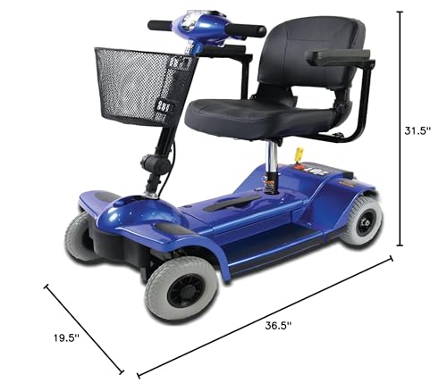 Zipr Traveler 4 Wheel Mobility Scooter - Upgraded Battery - Portable Folding Scooter - Adults, Seniors, Elderly - Charger and Metal Basket Included