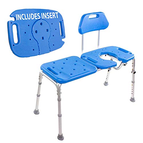 Platinum Health Bath Transfer Bench with Cutout Shower Seat, Deluxe All-Access Chair for Tub and Shower Transfers, Raised Toilet Seat for Seniors and Elderly, Adjustable Height, Includes Insert, Blue