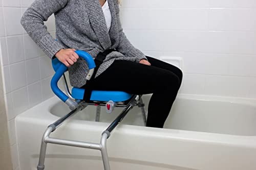 Platinum Health Carousel Sliding Shower Chair Tub Transfer Bench with Swivel Seat, Premium Padded, Pivoting Arms, Adjustable Space Saving Design for Tubs, Inside Shower, for Handicap & Seniors, Blue