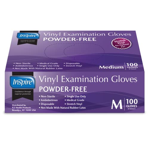 Inspire Stretch Vinyl Exam Gloves | THE ORIGINAL Quality Disposable Latex Free Medical Glove Cleaning Cooking Food Service Labs Healthcare and Household, Large 1000 Count