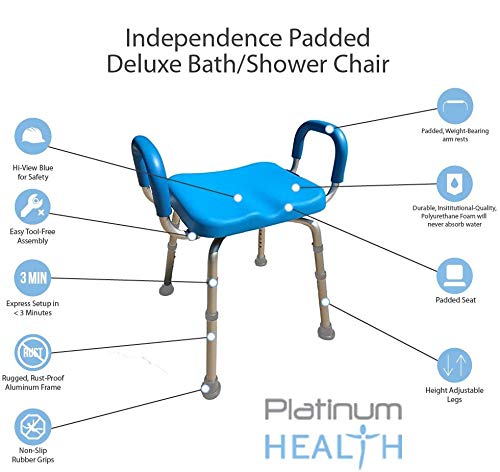 Independence Medical Shower Bench, Bath Stool Chair, Bathroom Transfer Seat, Elderly Assistance Products, Shower Chairs, Adjustable, Padded Seat & Handles, Aluminum Frame, Anti-Slip (Blue)