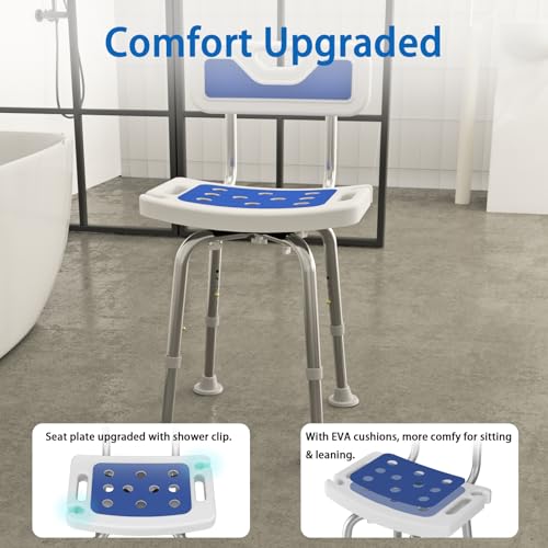 Swive Shower Chair with Arms and Back Heavy Duty 500 lbs for Seniors Elderly Disabled or Bariatric Adults Bench Seat for Inside Shower Stall and Bathroom Bath Tub Seats Adjustable Stool