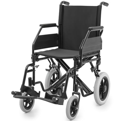Wheelchair, Heavy Duty Folding Transport Wheelchair with Swing-Away Foot Rest and Removable Flip Back Armrests, 17" Wide Seat for Adults Seniors Easy Transfers, 300lbs, Red