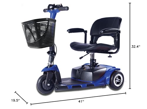 Zipr Roo 3 Wheel Mobility Scooter - Electric Powered Mobile Wheelchair Medical Aid - Folding Collapsible Compact for Travel, Seniors, Adults - Long Range Battery with Charger Basket Included