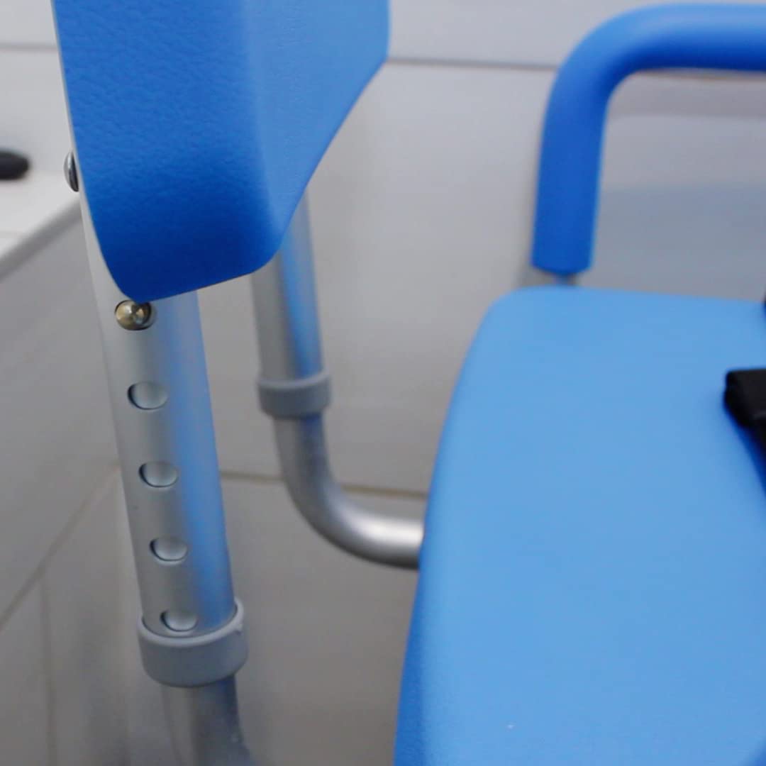 Revolution Pivoting Shower Chair for Bathtub, Adjustable Swivel Seat with Padded Back and Arms, Adjustable Space Saving Design for Tubs, Shower, for Elderly, Handicap & Seniors, Blue
