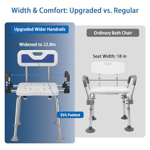 Shower Chair for Seniors Elderly Handicap Disabled Bariatric Adults Or Women with Back Heavy Duty 500 Lbs Adjustable Small Stool Bench Seat for Inside Shower Stall and Bathroom Bath Tub Seats Chairs
