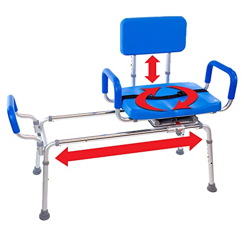Platinum Health Carousel Sliding Shower Chair Tub Transfer Bench with Swivel Seat, Premium Padded, Pivoting Arms, Adjustable Space Saving Design for Tubs, Inside Shower, for Handicap & Seniors, Blue