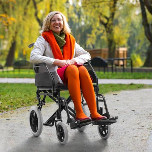 Wheelchair, Heavy Duty Folding Transport Wheelchair with Swing-Away Foot Rest and Removable Flip Back Armrests, 17" Wide Seat for Adults Seniors Easy Transfers, 300lbs, Red