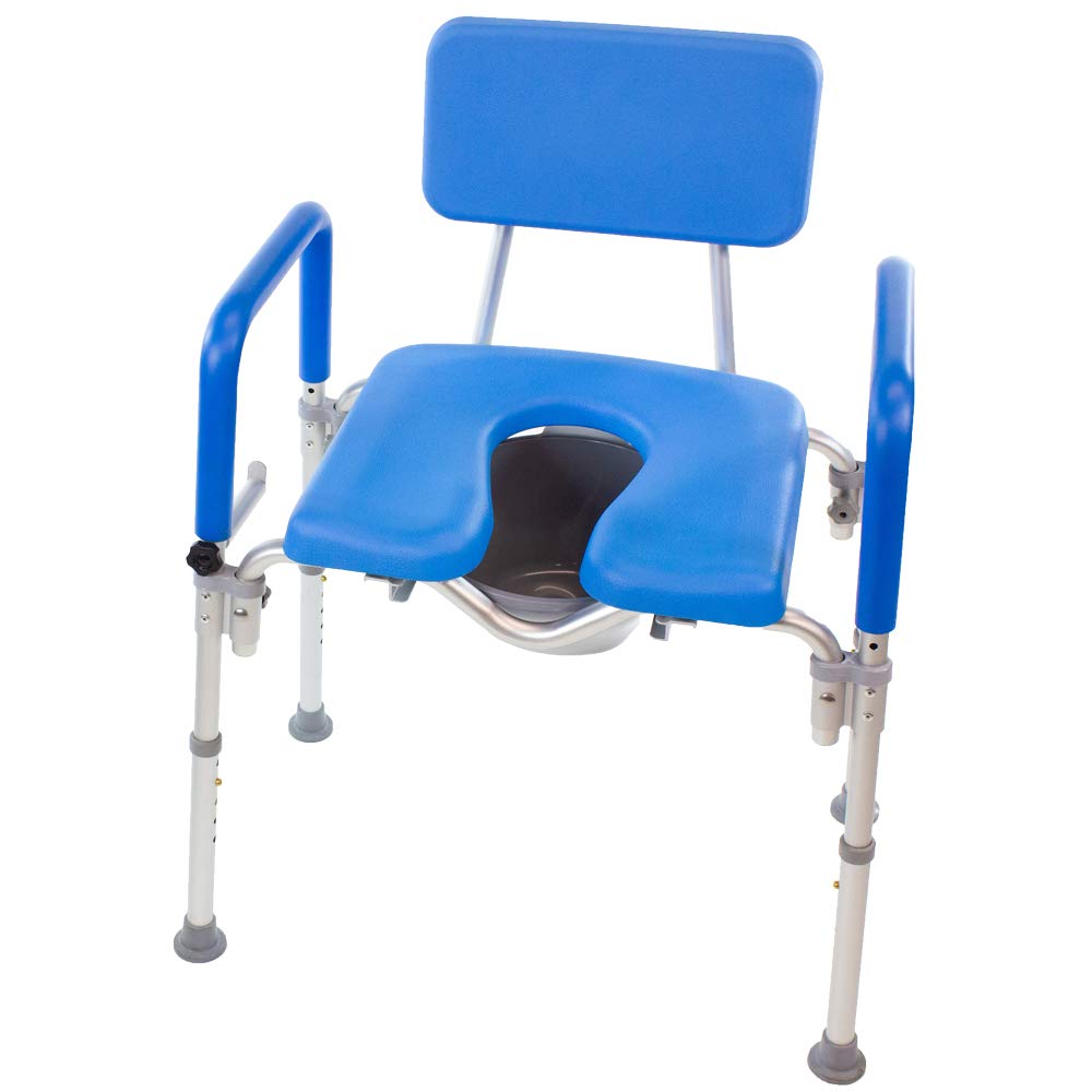 Dignity Ultra-Premium Padded Commode Shower Chair, Comfortable Raised Toilet Seat with Padded Arm Handles and Backrest, for Seniors, Elderly, Adjustable Height, Includes Commode Pail and Lid, Gray