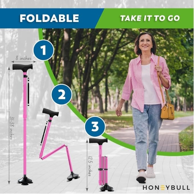 HONEYBULL Walking Cane for Men & Women – Foldable, Adjustable & Heavy-Duty Mobility Aid
