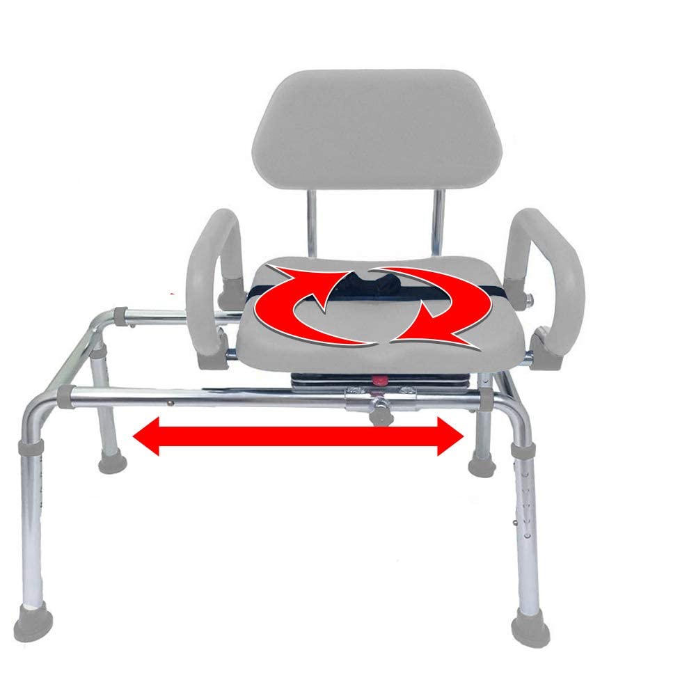 Platinum Health Carousel Sliding Shower Chair Tub Transfer Bench with Swivel Seat, Premium Padded, Pivoting Arms, Adjustable Space Saving Design for Tubs, Inside Shower, for Handicap & Seniors, Blue
