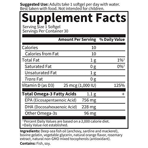 Garden of Life Minami Supercritical Platinum Omega 3 Fish Oil Supplement - Orange, 30 Softgels, Ultimate Once Daily Fish Oil Omega 3 for Heart & Brain Health, 1100mg Omega-3s + 1,000 IU Vitamin D3