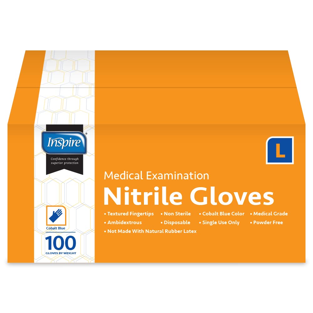 Inspire Nitrile Exam Gloves | The Original Quality Stretch Nitrile Cobalt Blue | 4.5 Gloves Disposable Latex Free Medical EMT