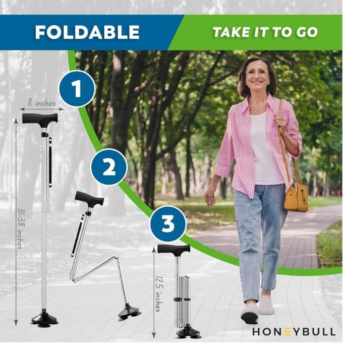 HONEYBULL Walking Cane for Men & Women – Foldable, Adjustable & Heavy-Duty Mobility Aid