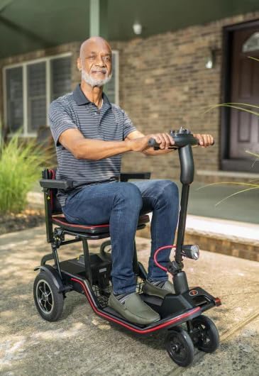 FeatherMobility - Black 4 Wheel Mobility Scooter 37 lb Frame - Long Range Battery, Compact Fold for Travel, with Arm Rests, and Basket - 265 lb Capacity