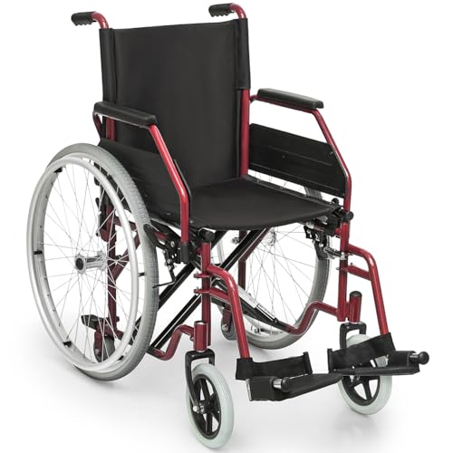 Wheelchair, Heavy Duty Folding Transport Wheelchair with Swing-Away Foot Rest and Removable Flip Back Armrests, 17" Wide Seat for Adults Seniors Easy Transfers, 300lbs, Red