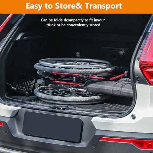 Wheelchair, Heavy Duty Folding Transport Wheelchair with Swing-Away Foot Rest and Removable Flip Back Armrests, 17" Wide Seat for Adults Seniors Easy Transfers, 300lbs, Red