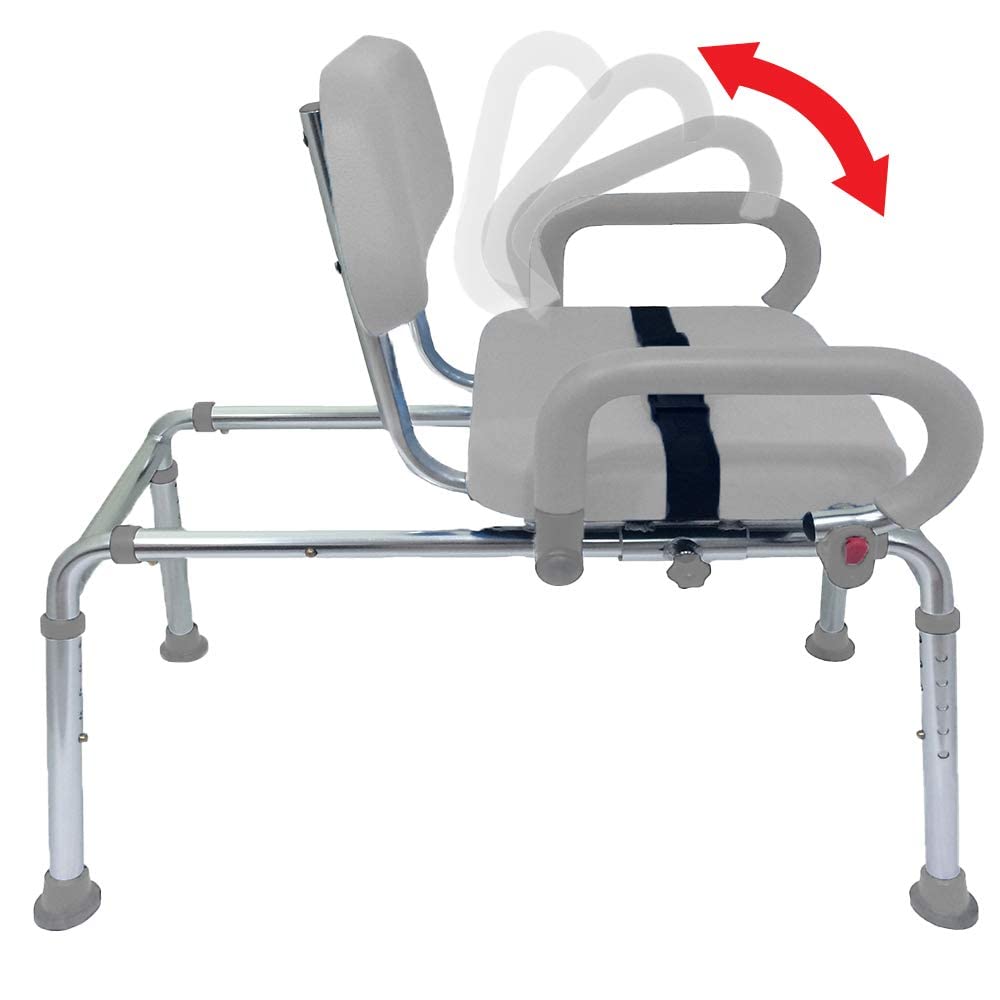 Platinum Health Carousel Sliding Shower Chair Tub Transfer Bench with Swivel Seat, Premium Padded, Pivoting Arms, Adjustable Space Saving Design for Tubs, Inside Shower, for Handicap & Seniors, Blue