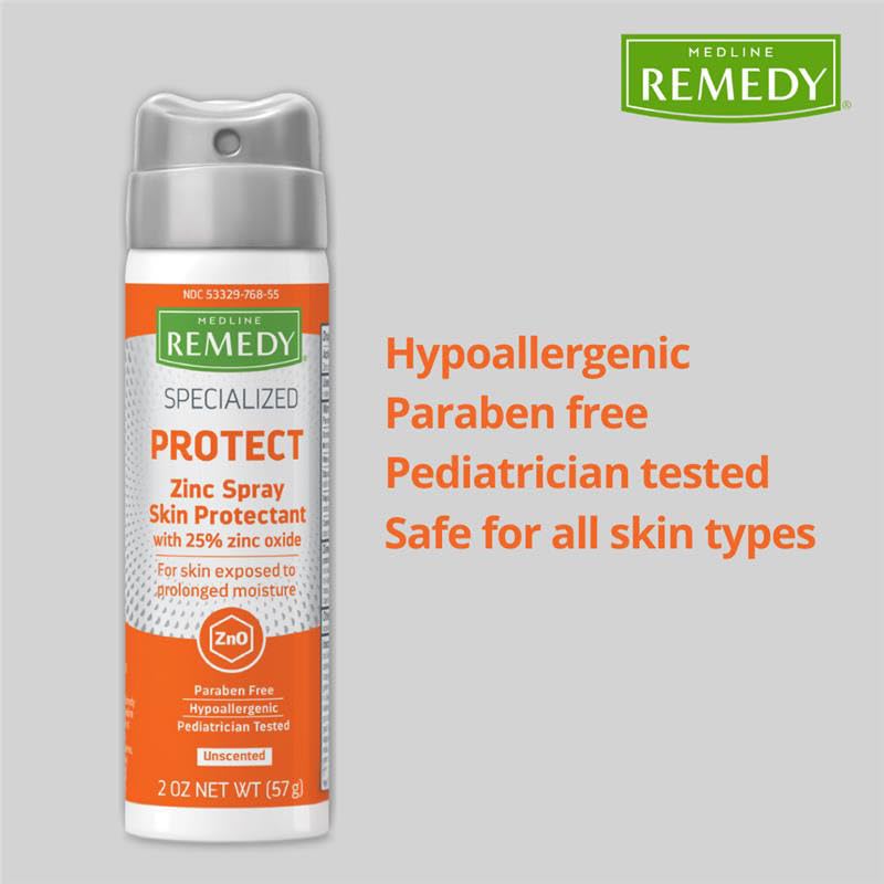 Medline Remedy Specialized Zinc Spray Skin Protectant – Touch-Free, Maximum-Strength Zinc Oxide for Skin Protection