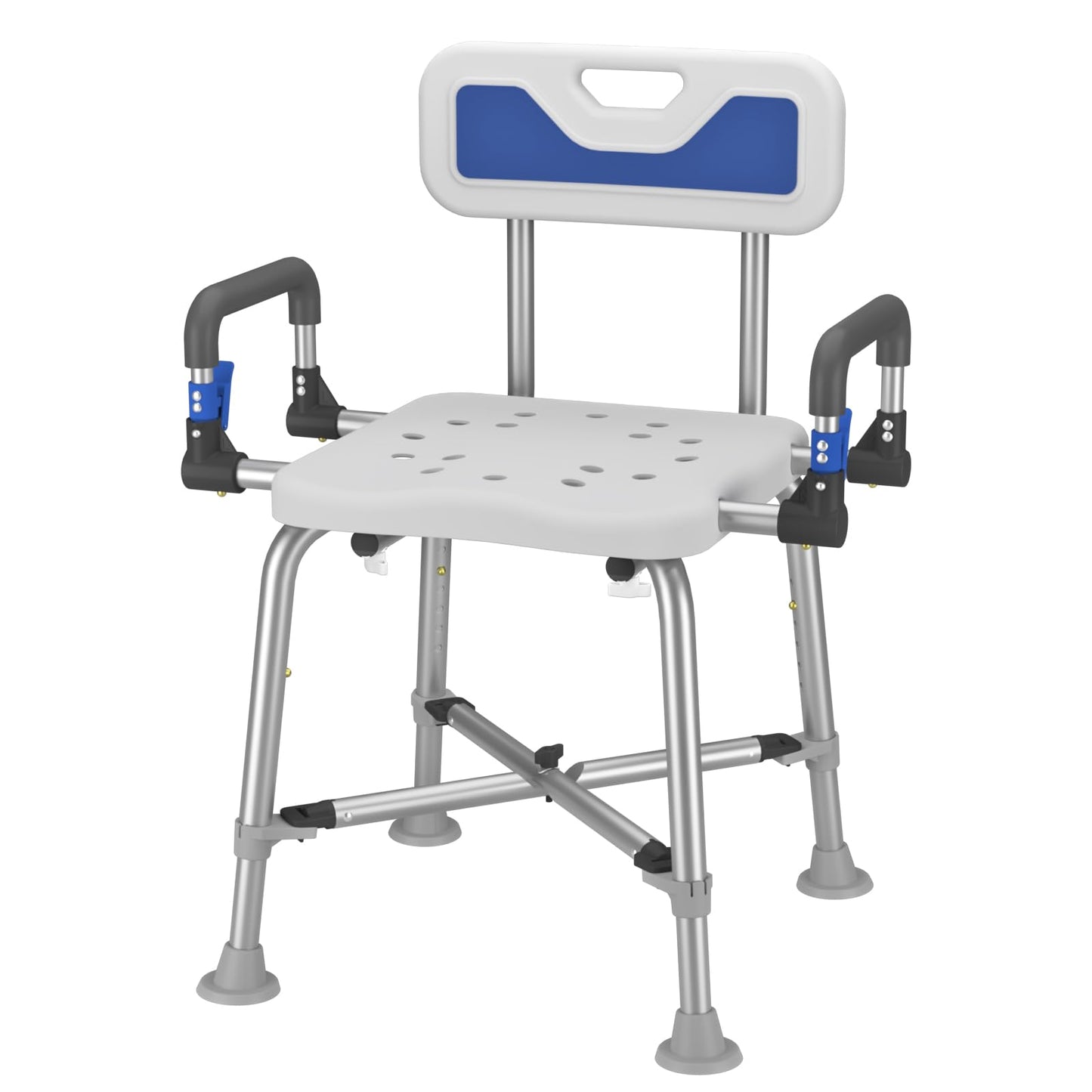Swive Shower Chair with Arms and Back Heavy Duty 500 lbs for Seniors Elderly Disabled or Bariatric Adults Bench Seat for Inside Shower Stall and Bathroom Bath Tub Seats Adjustable Stool