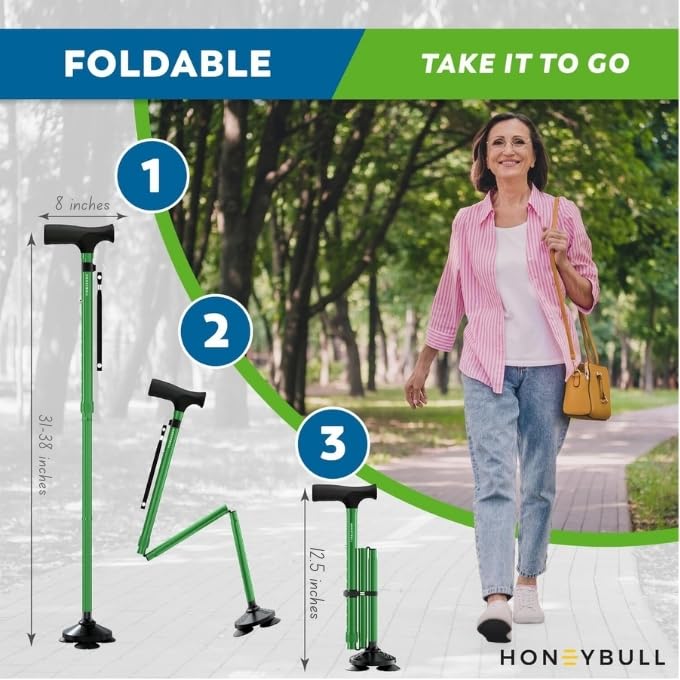 HONEYBULL Walking Cane for Men & Women – Foldable, Adjustable & Heavy-Duty Mobility Aid
