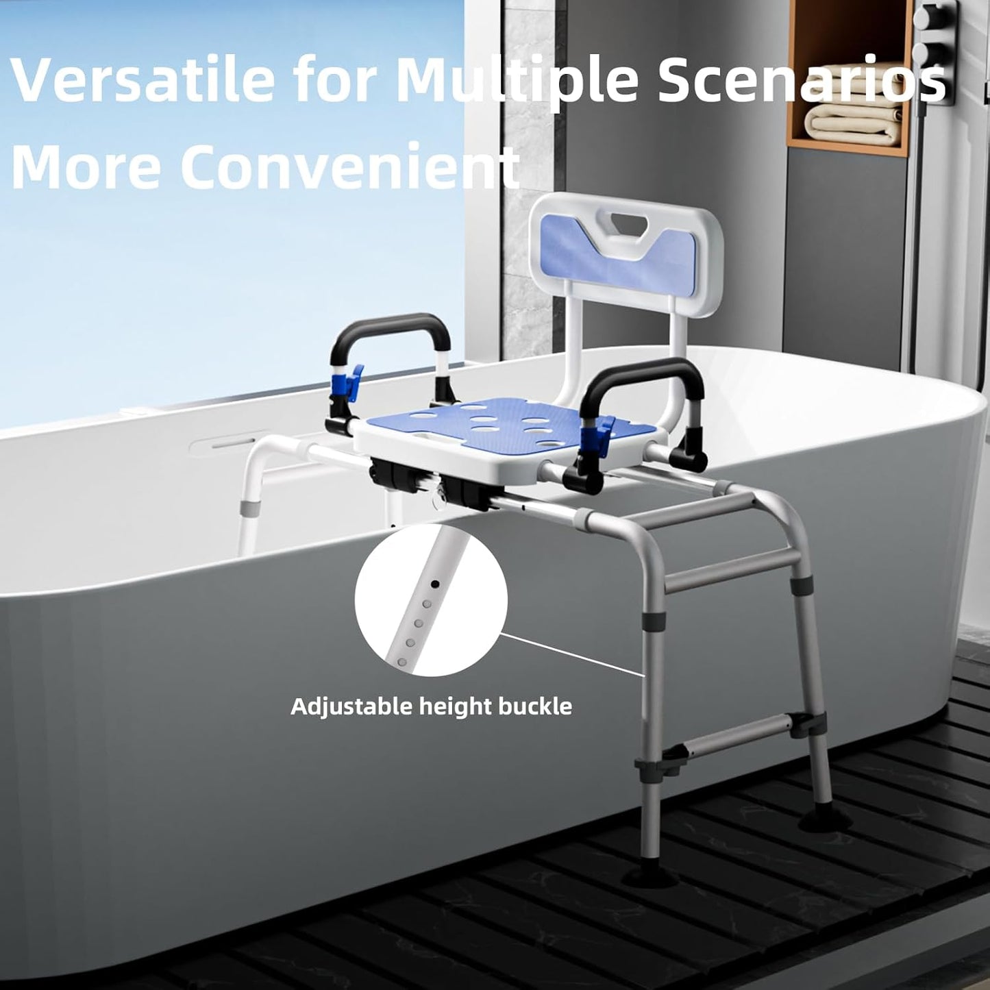 Sliding Shower Height Adjustable Transfer Bench with Arms ,Holds Weight Up to 500 Lbs,Transfer Bench Bathtub Shower Chair Shower Chair for Inside Shower for Elderly & Disabled