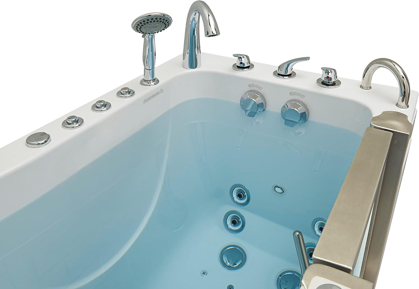Ella Petite 28"x52" Acrylic Air and Hydro Massage & Heated Seat Walk-In Bathtub with Right Inward Swing Door, 5 Piece Fast Fill Faucet, 2" Dual Drain