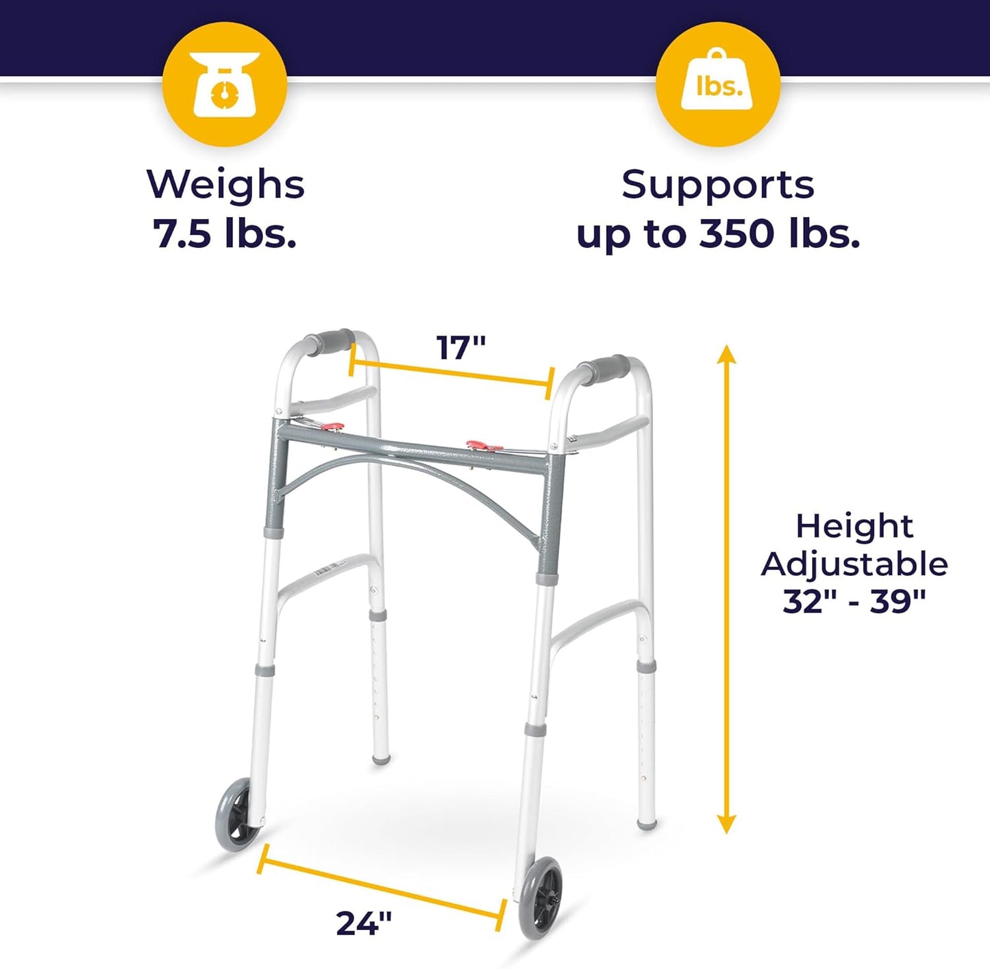 Drive Medical 10210-1 2-Button Folding Walker with Wheels – Lightweight, Adjustable & Reliable Mobility Aid