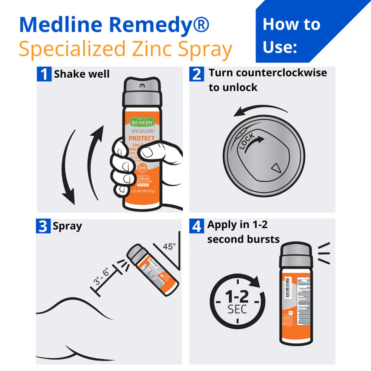 Medline Remedy Specialized Zinc Spray Skin Protectant – Touch-Free, Maximum-Strength Zinc Oxide for Skin Protection
