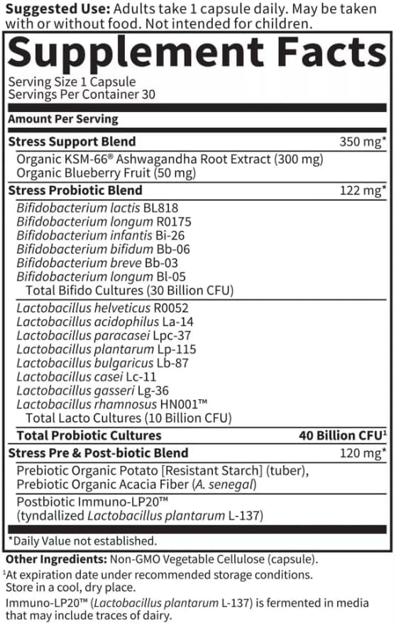Garden of Life Probiotic Supplement Capsules, Dr. Formulated Digestive + Stress - 30ct, 1 Bottle, Gluten-Free, 30 Servings