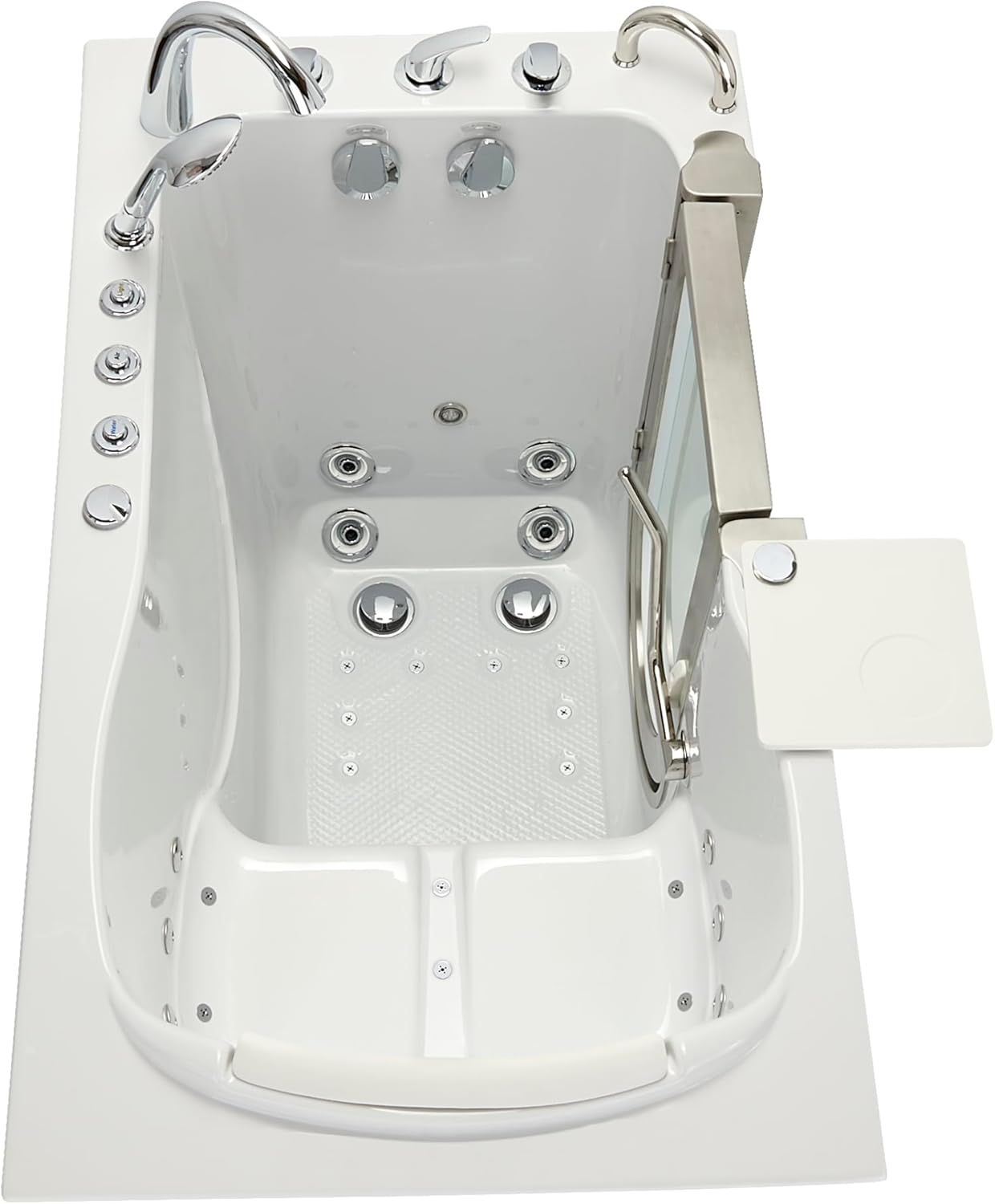 Ella Petite 28"x52" Acrylic Air and Hydro Massage & Heated Seat Walk-In Bathtub with Right Inward Swing Door, 5 Piece Fast Fill Faucet, 2" Dual Drain