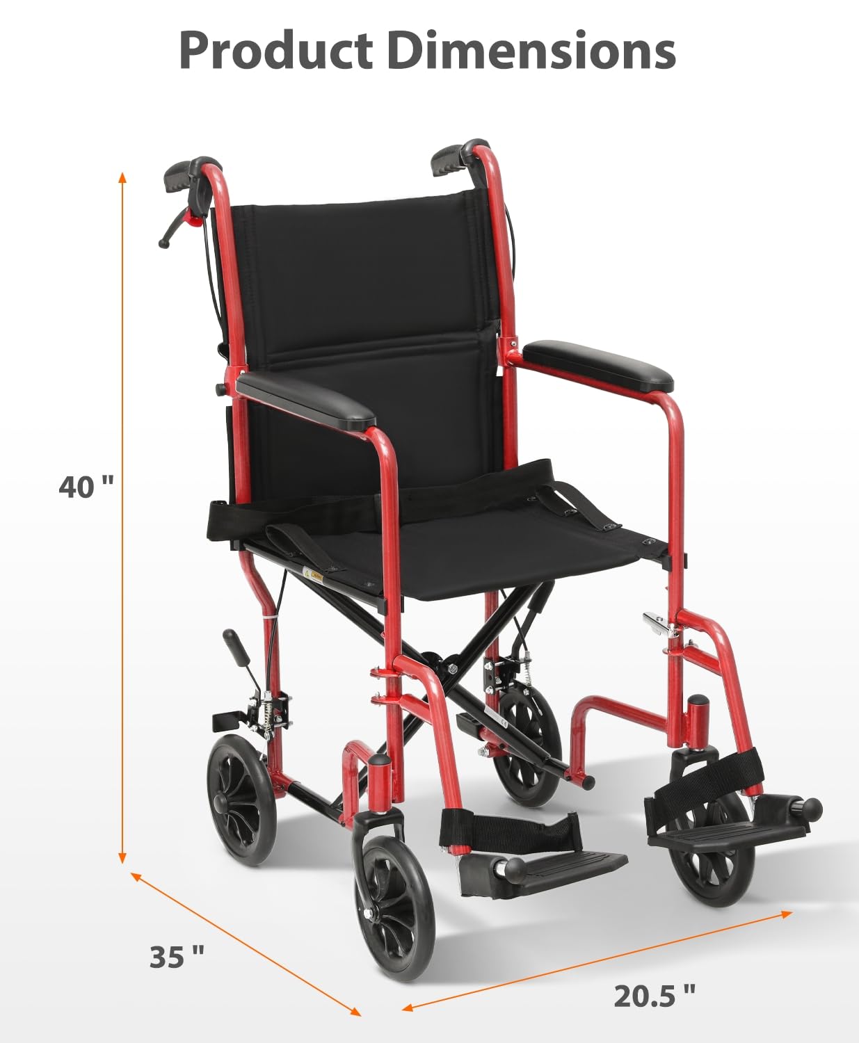 Lightweight Foldable Transport Wheelchair with Handbrakes, 16" Wide Seat for Adults Seniors Easy Transfers, 250lbs, Blue