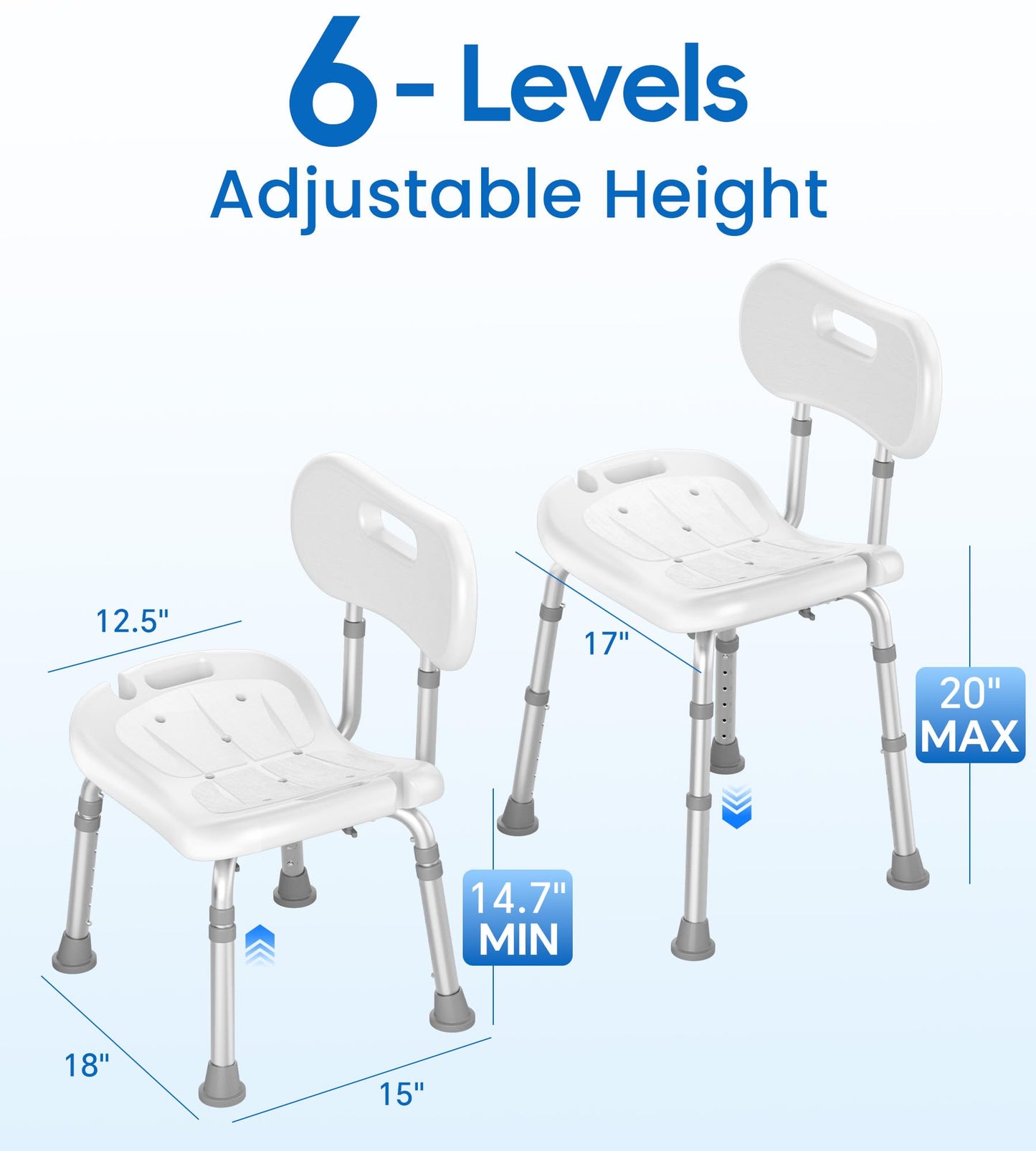 Shower Chair for Inside Shower with Removable Back, FSA/HSA Eligible Adjustable Height, Non-Slip Heavy Duty Bath Chair for Bathtub, 350 lbs Shower Seat for Elderly and Disabled, White