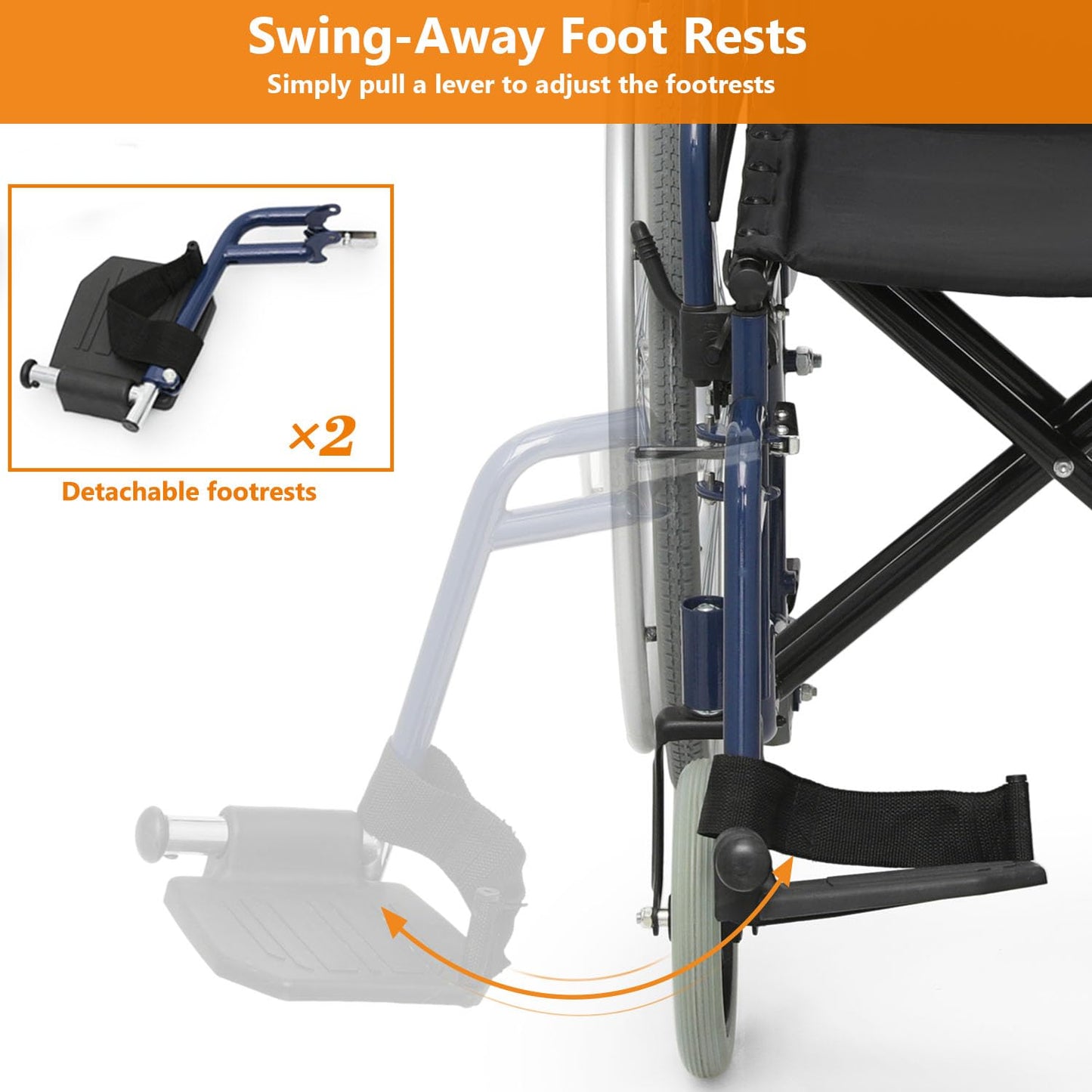 Wheelchair, Heavy Duty Folding Transport Wheelchair with Swing-Away Foot Rest and Removable Flip Back Armrests, 17" Wide Seat for Adults Seniors Easy Transfers, 300lbs, Red