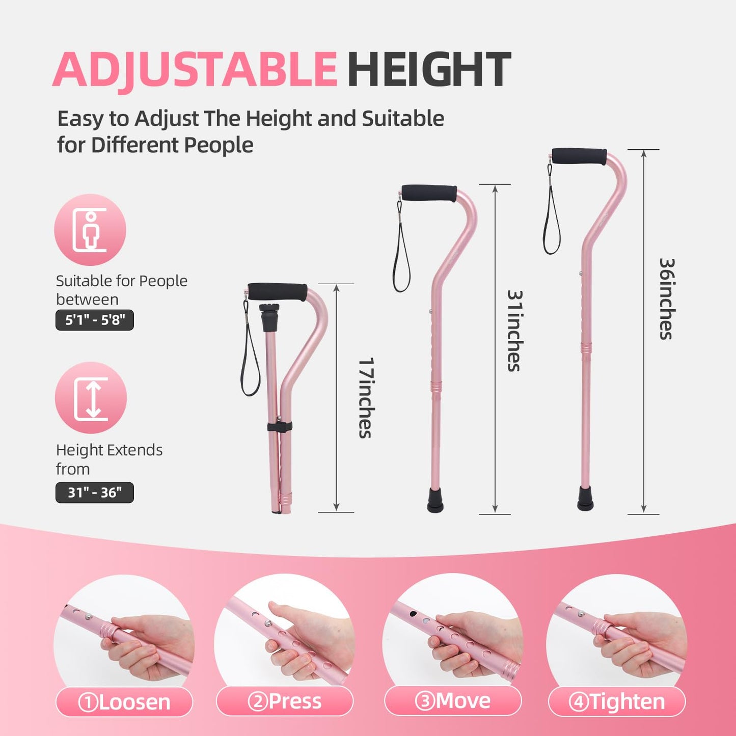 BeneCane Walking Cane for Men & Women Adjustable Cane with Offset Soft Cushioned Handle -Portable Lightweight Sturdy Mobility Walker Aid for Elderly, Seniors Collapsible Cane