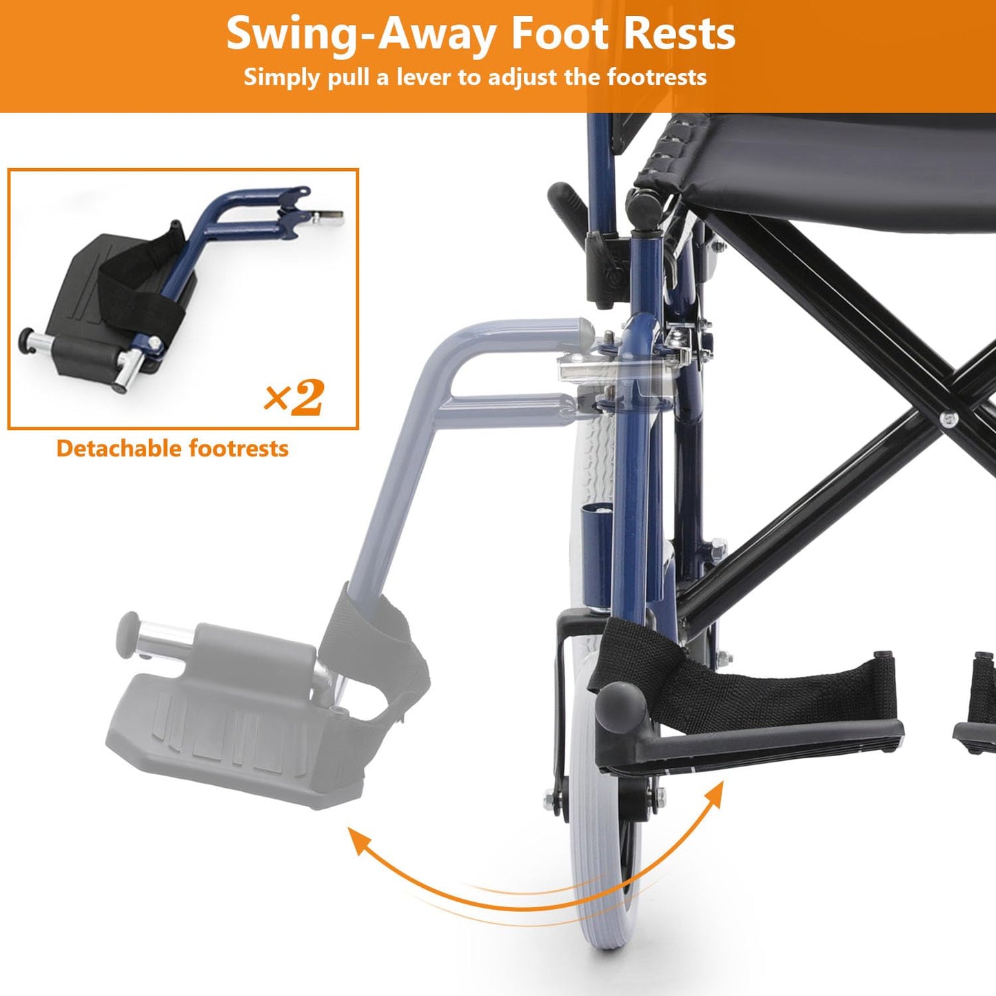 Wheelchair, Heavy Duty Folding Transport Wheelchair with Swing-Away Foot Rest and Removable Flip Back Armrests, 17" Wide Seat for Adults Seniors Easy Transfers, 300lbs, Red