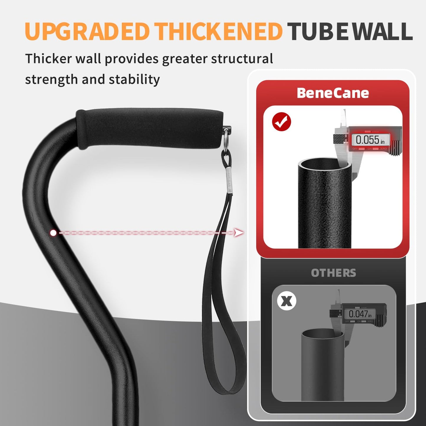 BeneCane Walking Cane for Men & Women Adjustable Cane with Offset Soft Cushioned Handle -Portable Lightweight Sturdy Mobility Walker Aid for Elderly, Seniors Collapsible Cane