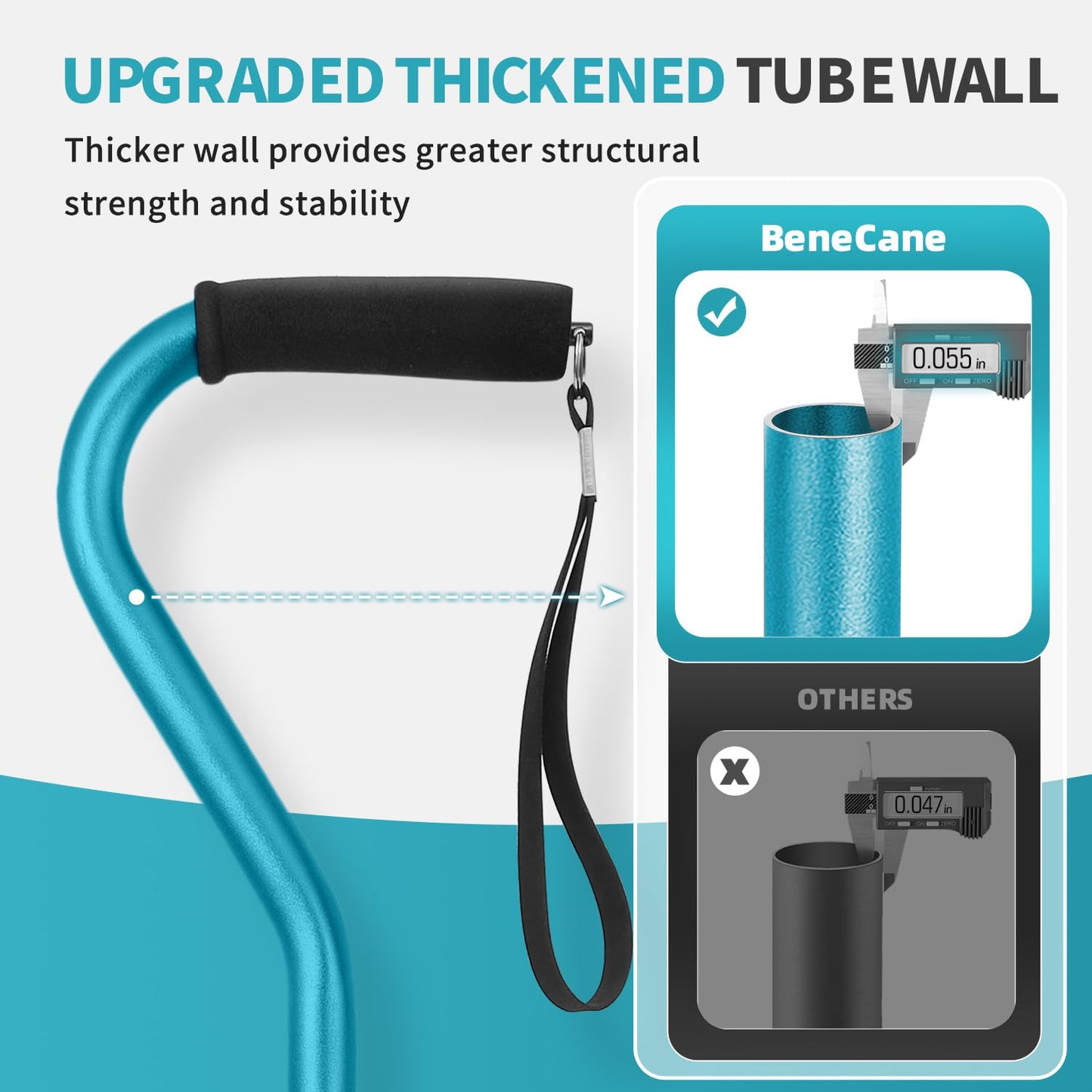 BeneCane Walking Cane for Men & Women Adjustable Cane with Offset Soft Cushioned Handle -Portable Lightweight Sturdy Mobility Walker Aid for Elderly, Seniors Collapsible Cane