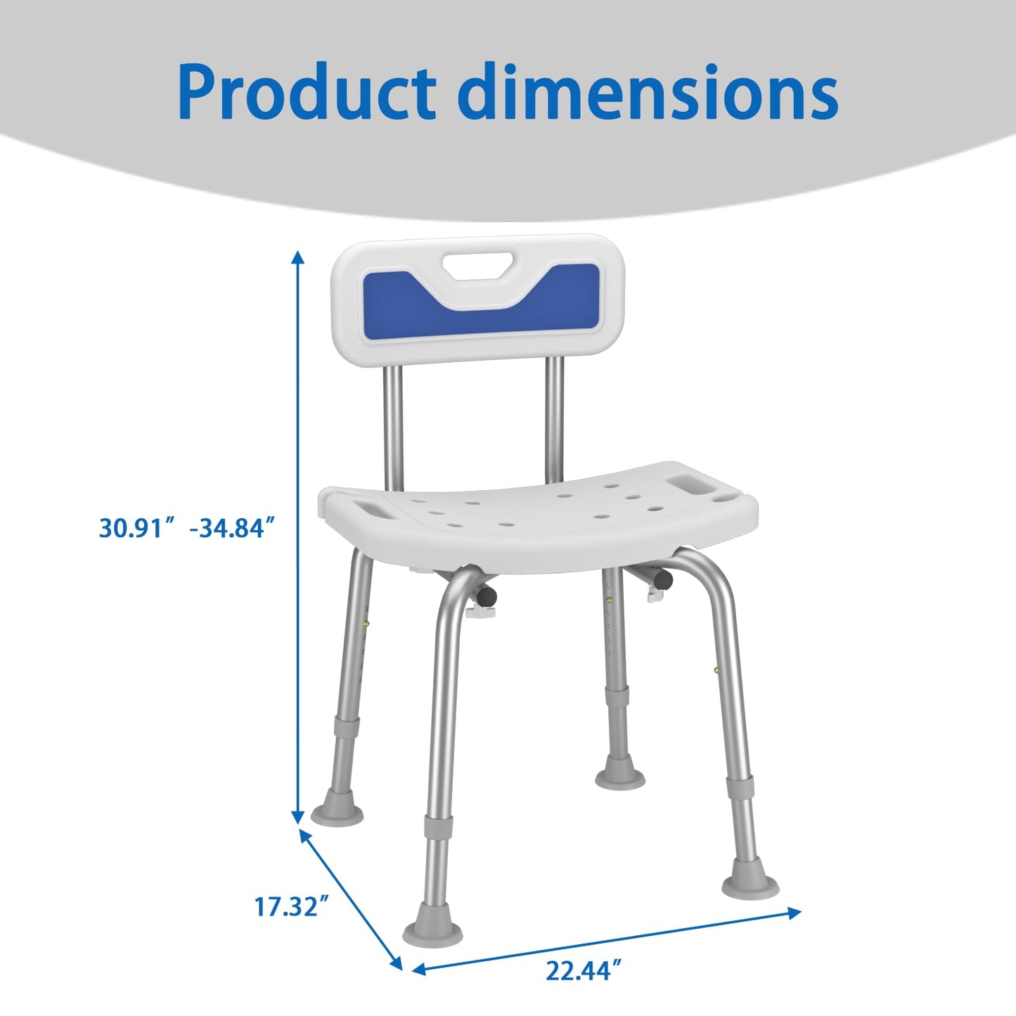 Adjustable Small Stool Shower Chair for Seniors Elderly Handicap Disabled Bariatric Adults Or Women with Back Heavy Duty 500 Lbs Bench Seat for Inside Shower Stall Bathroom Bath Tub Seats Chairs