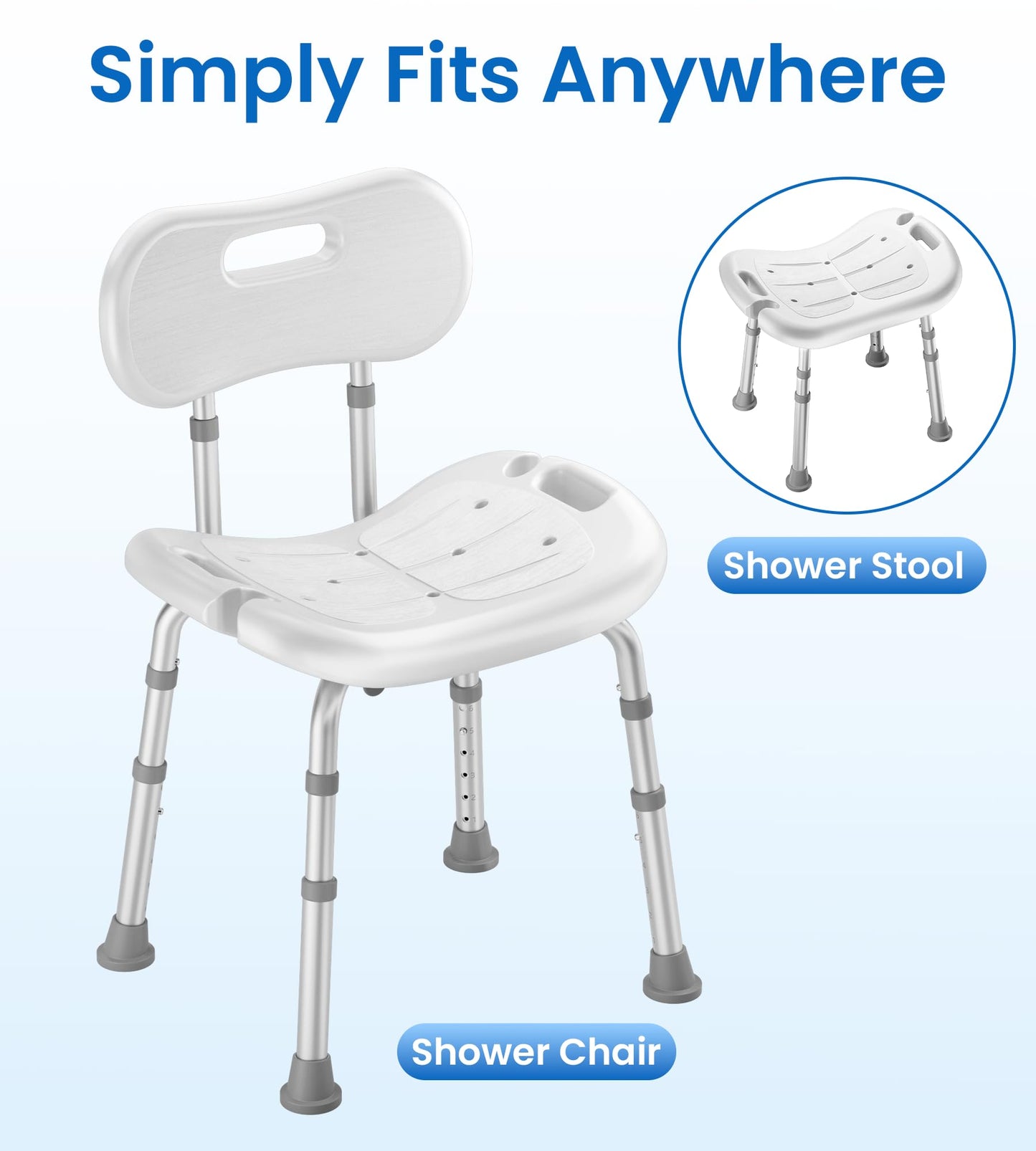 Shower Chair for Inside Shower with Removable Back, FSA/HSA Eligible Adjustable Height, Non-Slip Heavy Duty Bath Chair for Bathtub, 350 lbs Shower Seat for Elderly and Disabled, White
