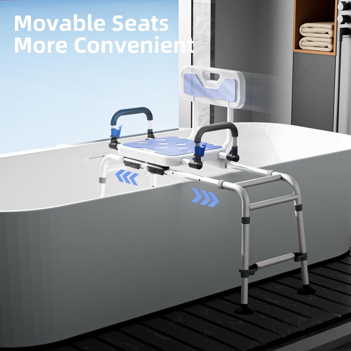 Sliding Shower Height Adjustable Transfer Bench with Arms ,Holds Weight Up to 500 Lbs,Transfer Bench Bathtub Shower Chair Shower Chair for Inside Shower for Elderly & Disabled