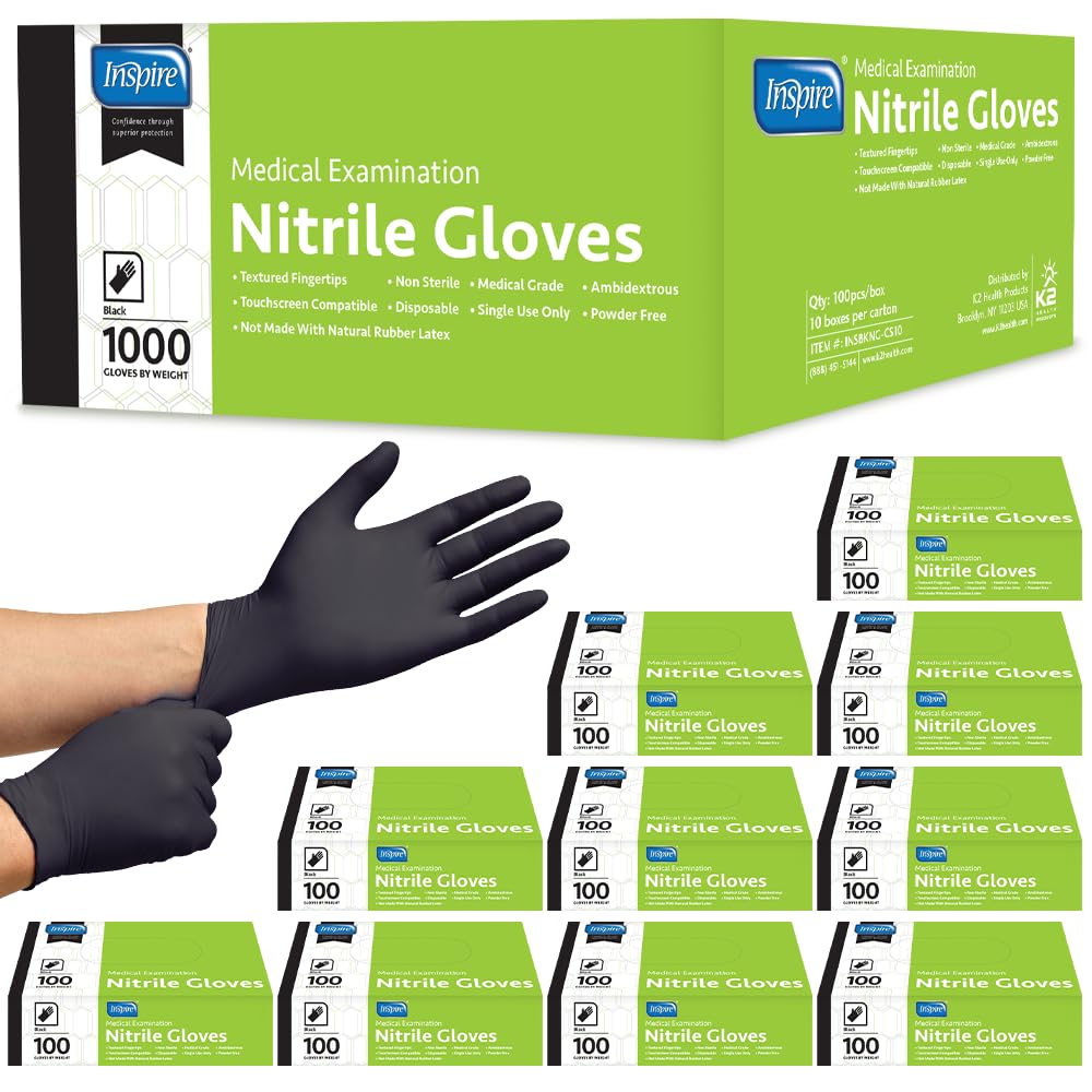 Inspire Black Nitrile Gloves | THE ORIGINAL Quality Black Gloves Disposable Latex Free | 4.5 Gloves Cooking Gloves