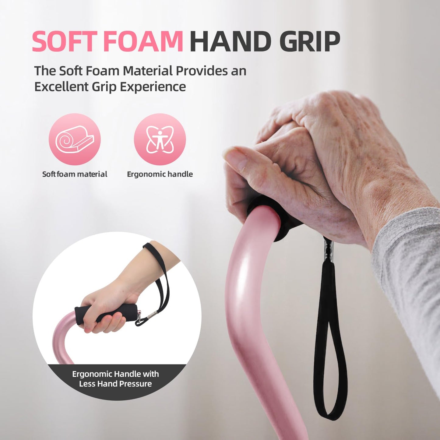 BeneCane Walking Cane for Men & Women Adjustable Cane with Offset Soft Cushioned Handle -Portable Lightweight Sturdy Mobility Walker Aid for Elderly, Seniors Collapsible Cane