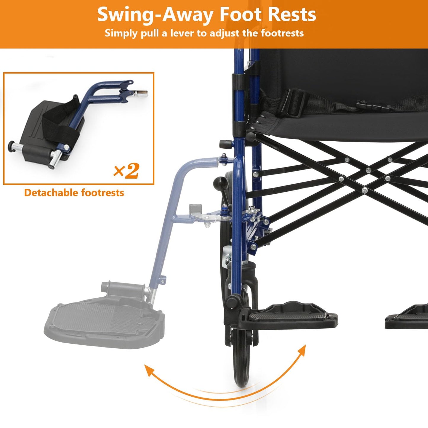 Wheelchair, Folding Transport Wheelchair with Swing-Away Foot Rest and Removable Flip Back Armrests, 18" Wide Seat for Adults Seniors Transfers, 300lbs, Black